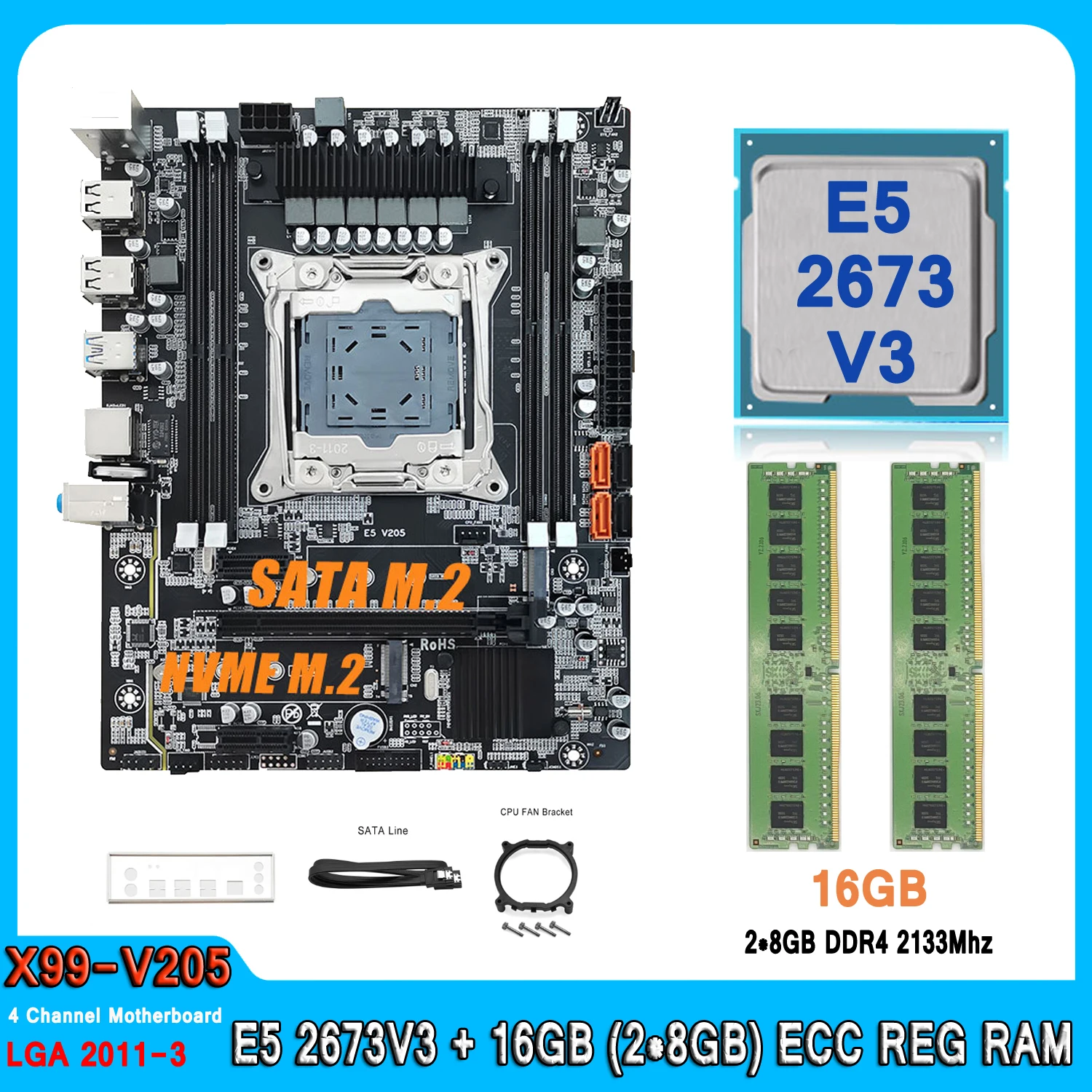 X99 Motherboard kit with Intel Xeon E5 2673 V3 CPU DDR4 16GB (2*8GB) 2133MHz Four Channel RAM Set E5 2673V3 Computer Motherboard