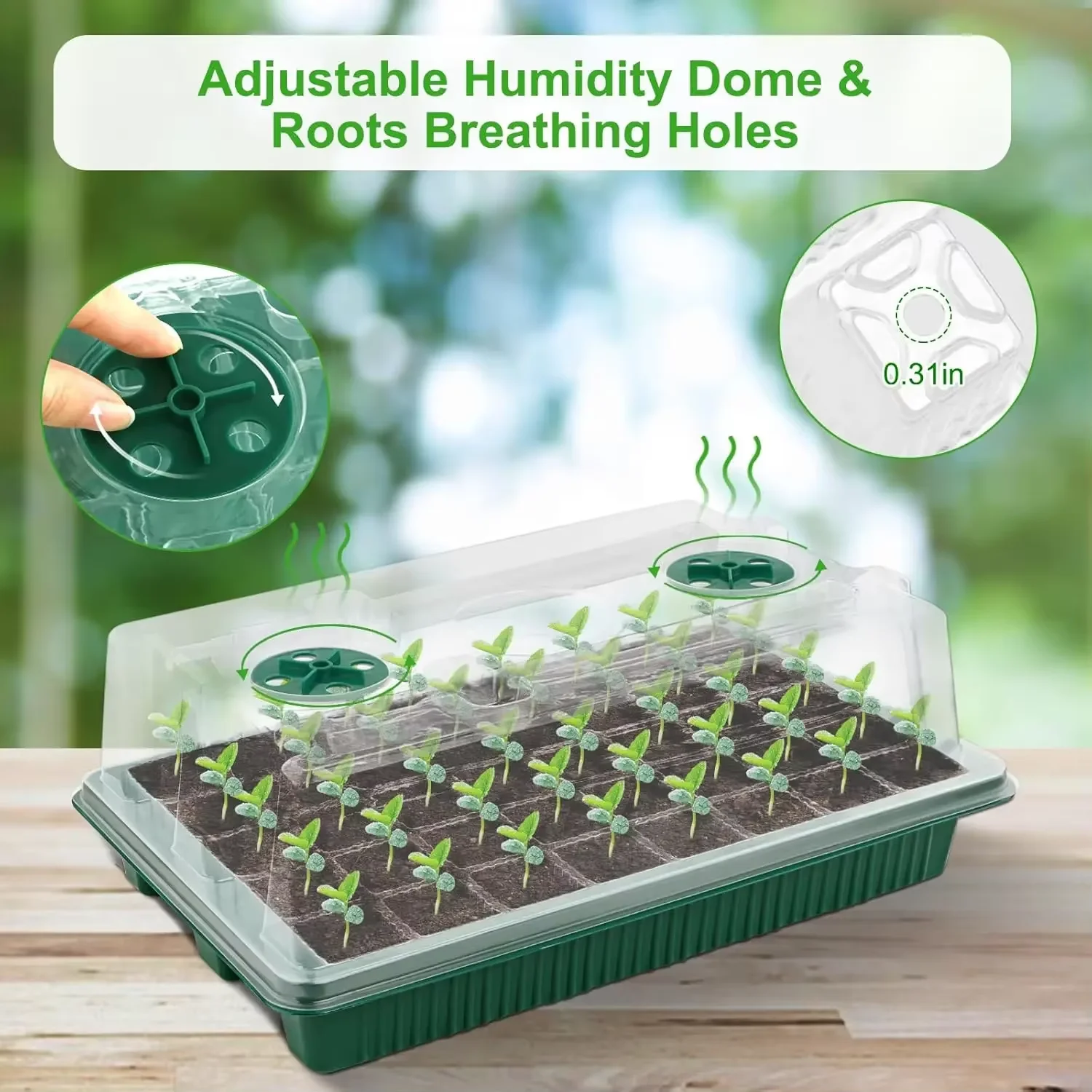

Set of 3 Thick Lighted Seedling Pots with Ventilation Valves Small Plant Growth Box with Light New Condition