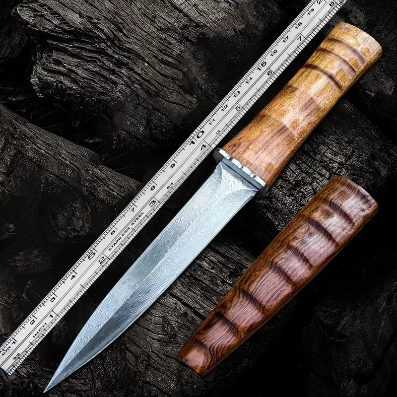 

Маленький прямой нож из дамасской стали, высокая твердость, многофункциональное наружное лезвие, острый край, коллекционный нож