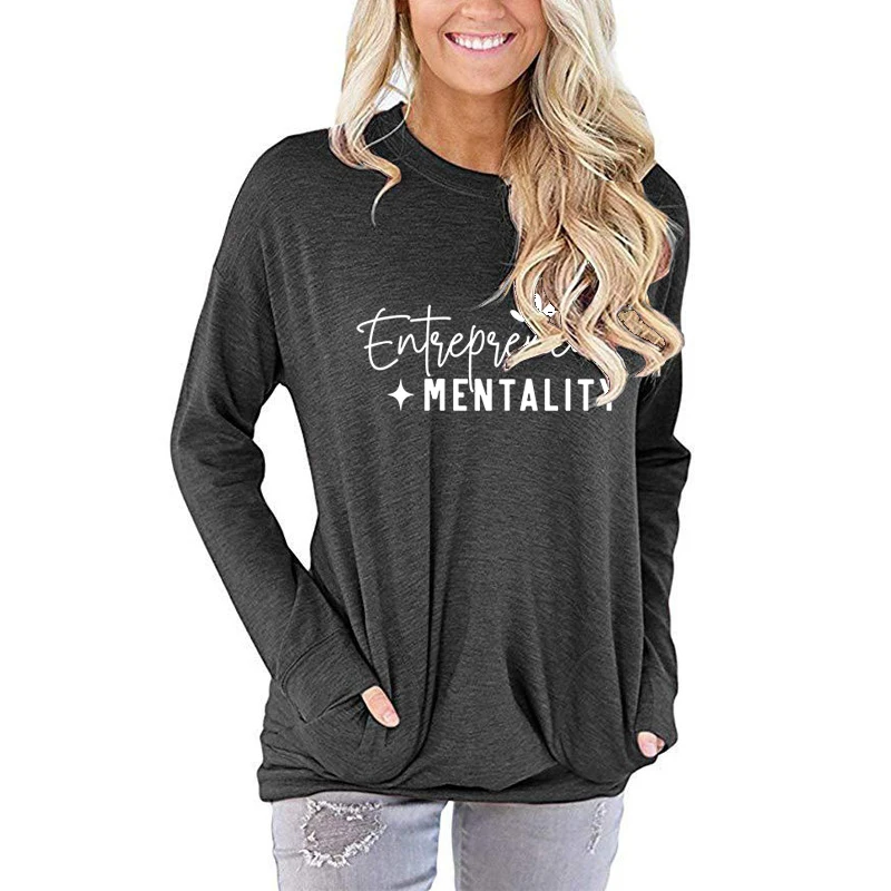 

S-XXL Plus Size Tops Autumn Winter Clothes Women Casual Entrepreneur Mentality Print Pullovers Round Neck Pure Color Sweatshirt