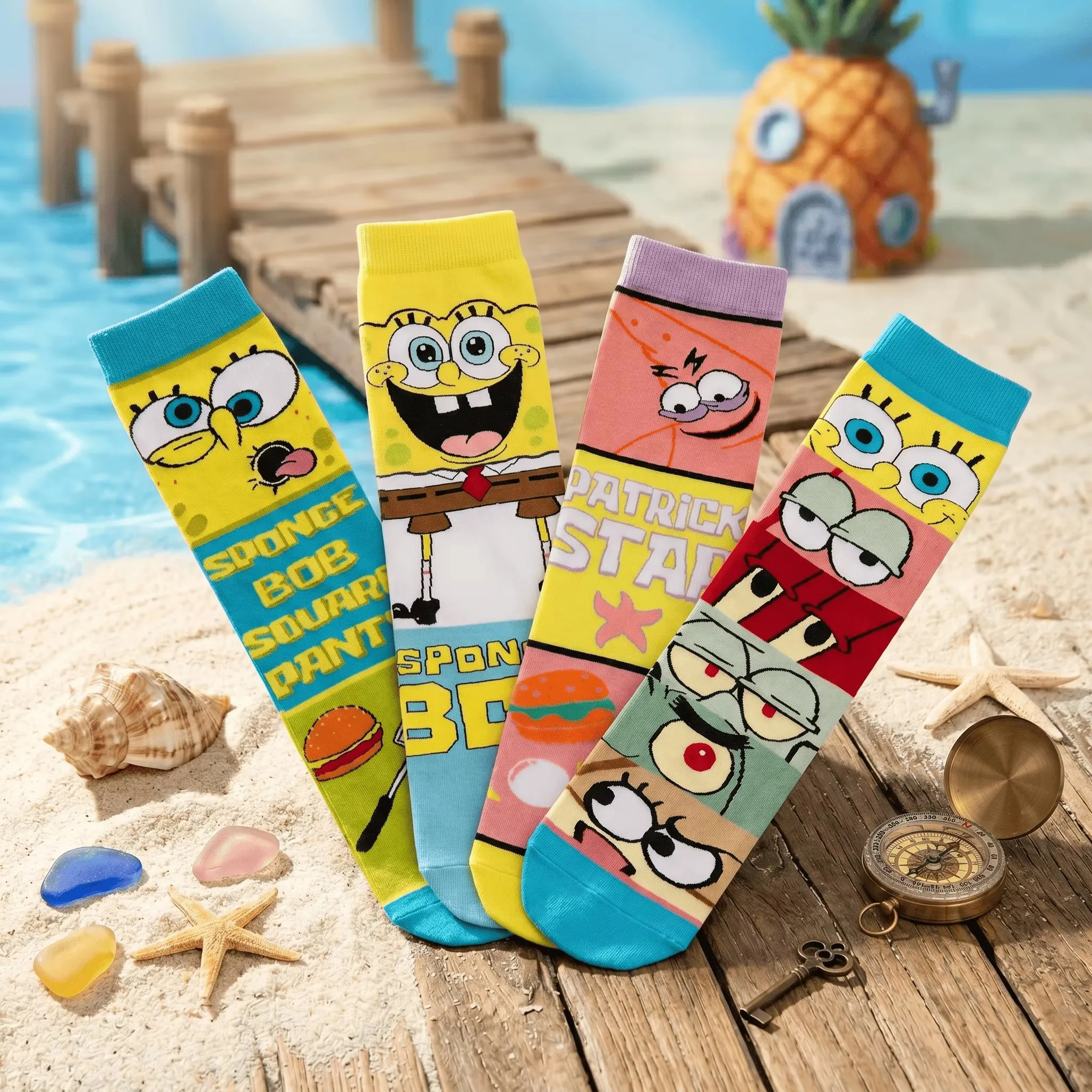 Funny Yellow Sponge Cartoon Square Anime Character Socks for Men & Women Breathable Cotton Novelty Hip Hop Style Footwear