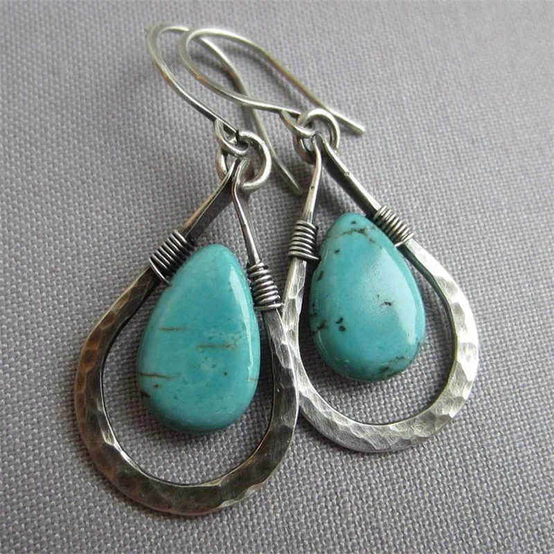 Bohemia Vintage Fashion Elegant Turquoise Stone Drop Dangle Earrings for Women Fashion Custom Jewelry