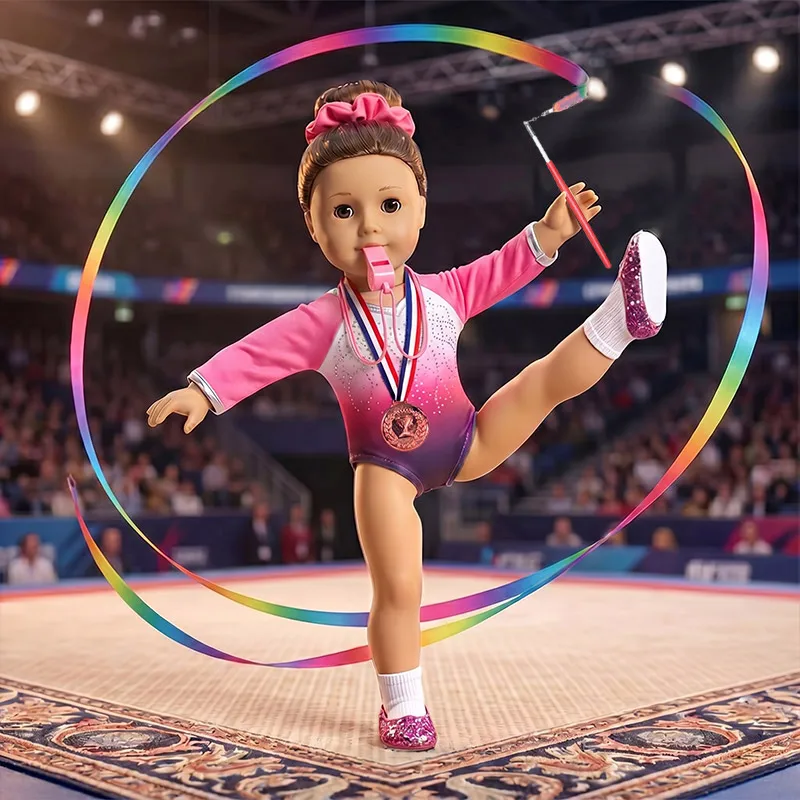 

18-Inch Doll Gymnastics Set, Includes Clothes, Shoes, Headband, Socks, Ribbon, Whistle, Medal, Perfect Fit for 43cm Dolls