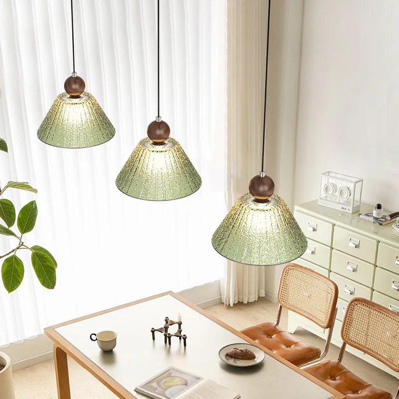 Mid Century Color Cracked Glass Pendant Light Walnut Hallway Bedroom French Vintage Hanging LED Home Decor Chandelier Lamp