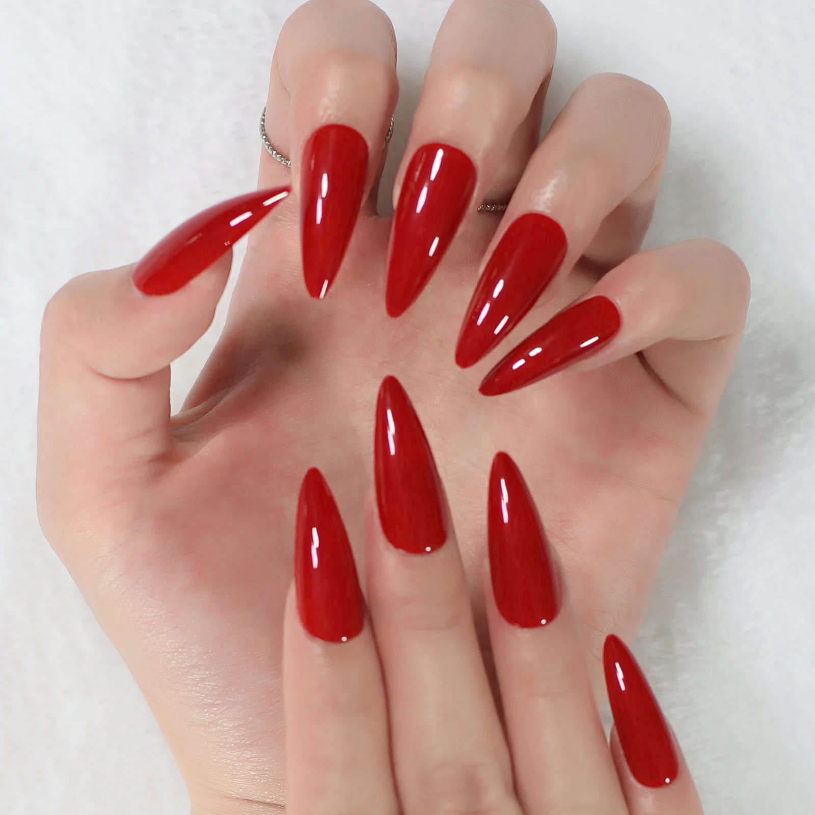 press on fake nails stiletto red glossy finishes