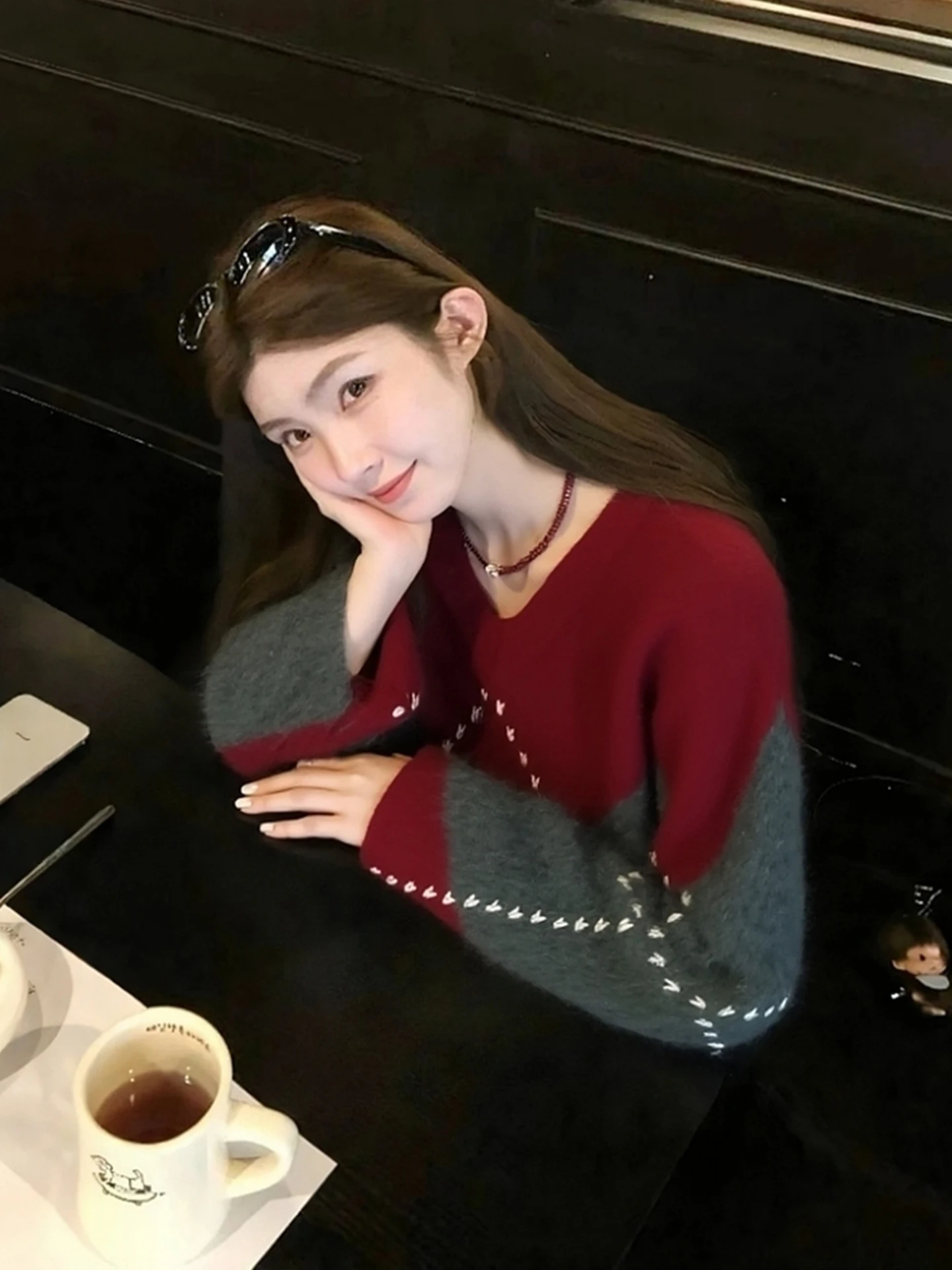 Faionable Color Blo Cisas Red Long Sve gebreide trui Winter Cosy Sle Overhead Design Koreaanse losse pasvorm gebreide kleding