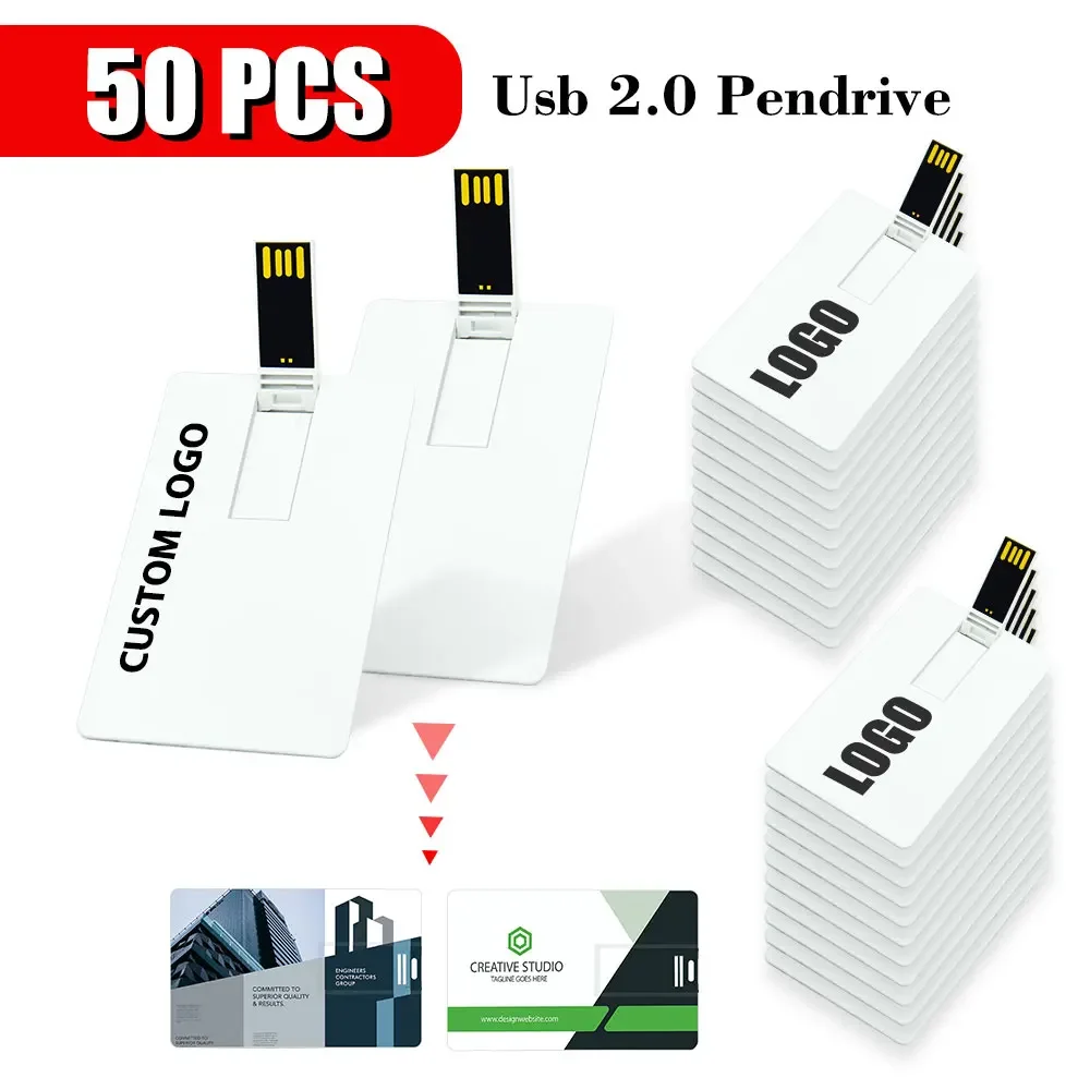 

50pcs/lot Credit Card USB Flash Drive 32G Pendrive 64G USB Stick 16G 8G Flash Drive Memory Stick Pen Drive Custom Iogo for Gift