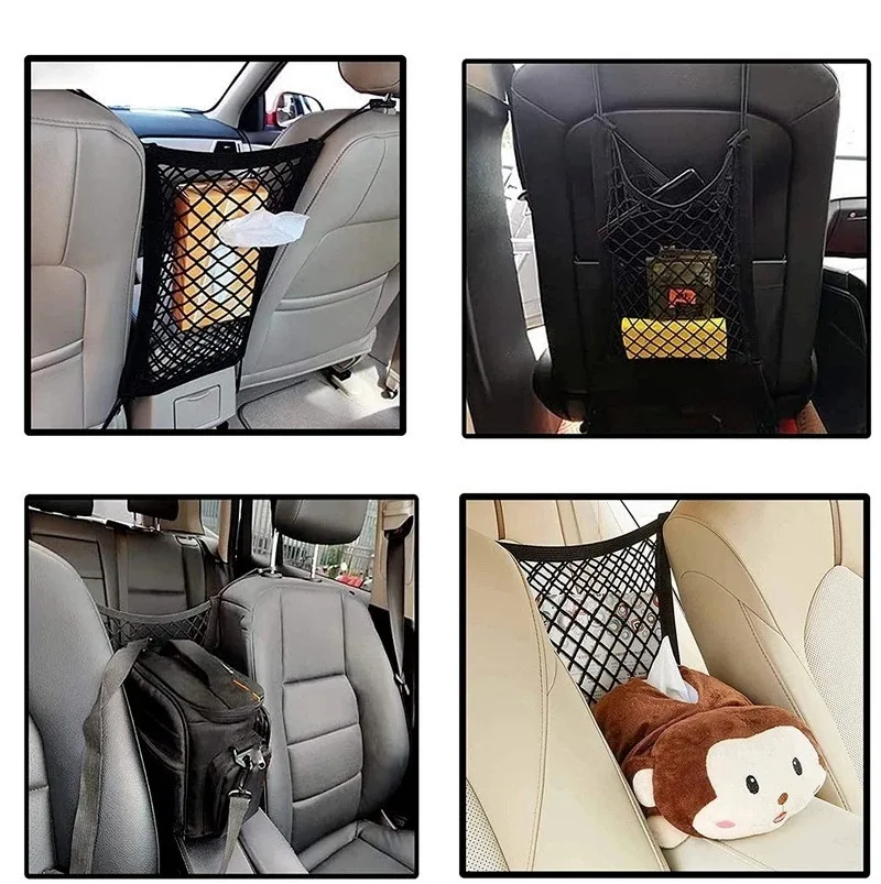 1Pc Black Three-Layer Car Storage Net Bag Stretchable Elastic Storage Bag Car Pet Protective Net