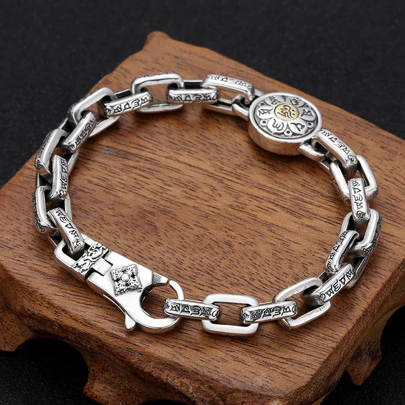 925 sterling silver jewelry trendystylish six-character mantra rotatable bracelet thai silver domineering men bracelet chain