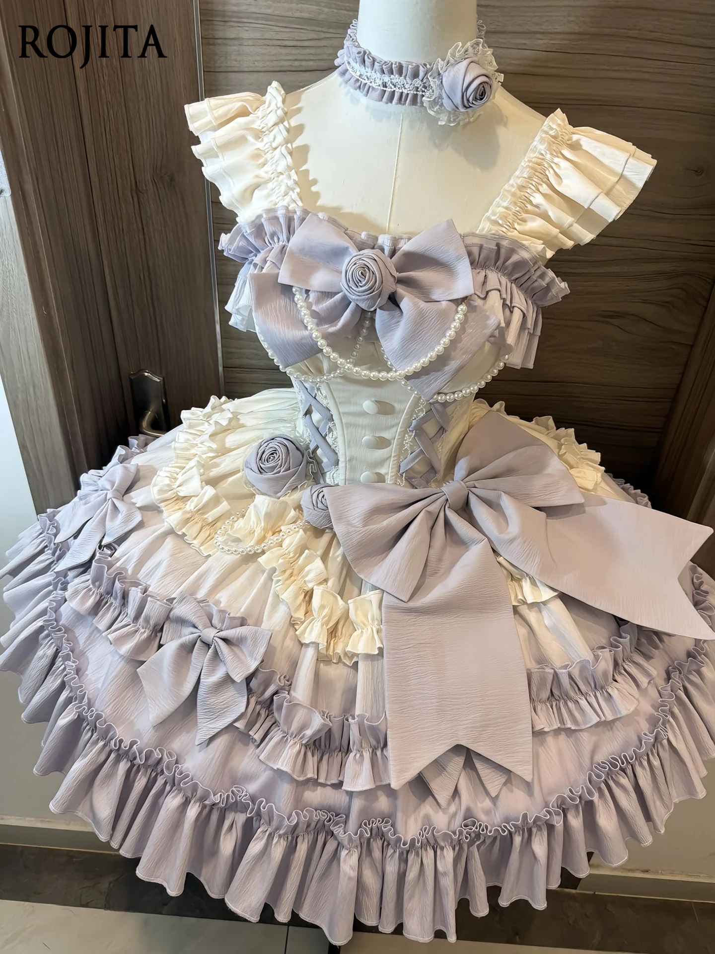 

JSK Lolita Princess Dress Summer Sweet Cute Puffy Lolita Dress for Women Ballet Style Gradient Color JSK Dress + Train