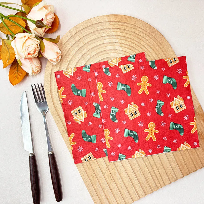 10/20 قطعة 33 سنتيمتر 2 طبقة جديد عناصر عيد الميلاد المناديل الزنجبيل رجل عيد الميلاد الجوارب الأحمر مناشف الحفلات DIY Decoupage ورقة