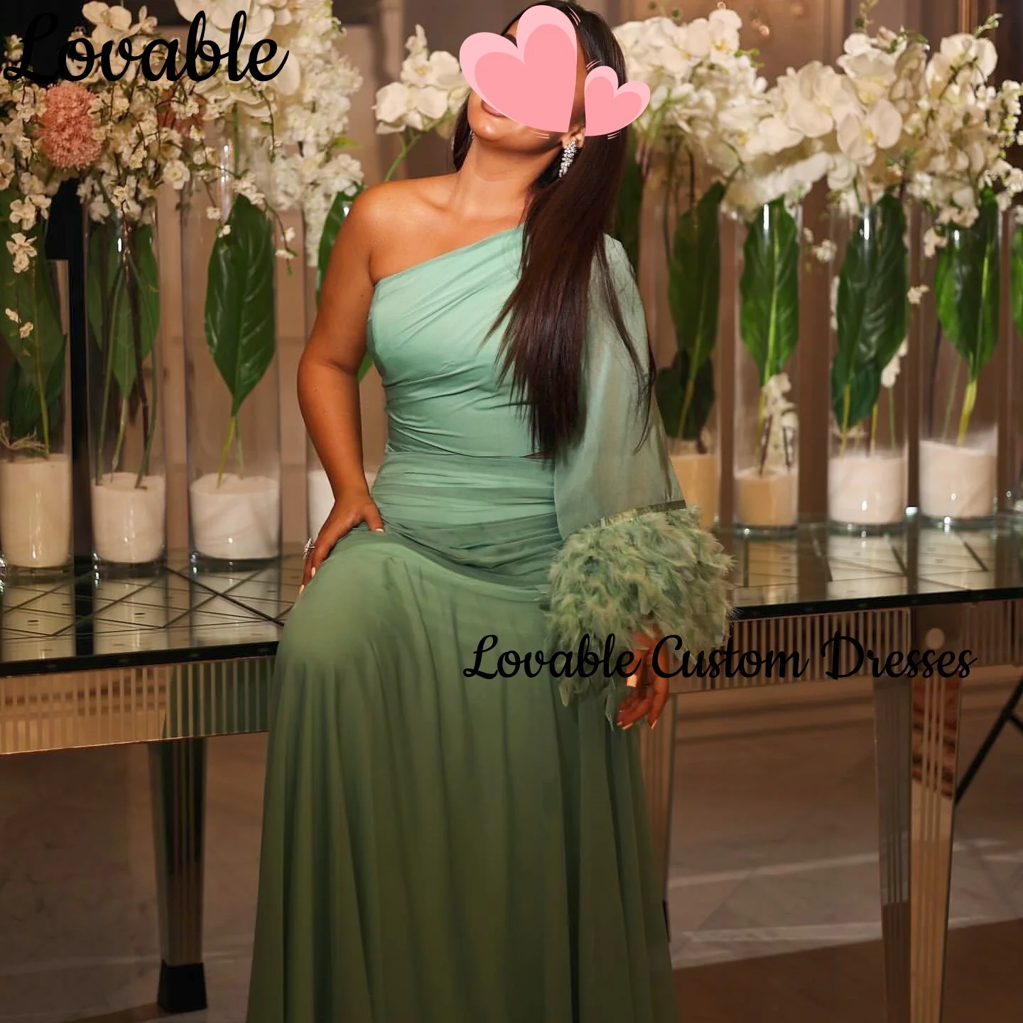 فستان حفلات الزفاف مخصص على شكل حرف a بكتف واحد بطول الأرض فساتين سهرة فاخرة من الشيفون بسحاب وأكمام طويلة Dre