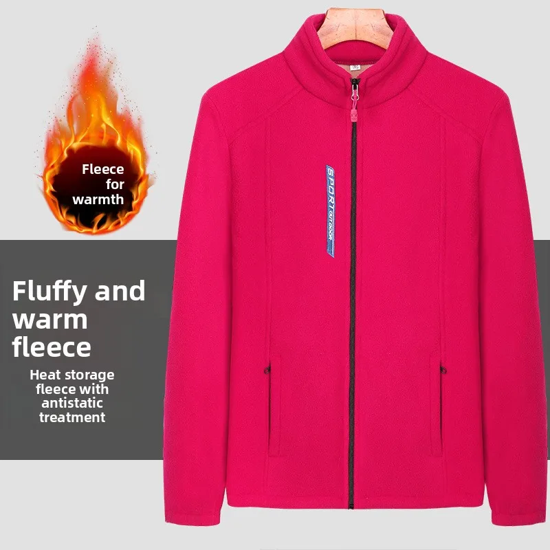 Módní ležérní dámská fleecová bunda s tepelnou izolací, bavlněná svrchní oděv pro dámy středního a staršího věku - náhled 3