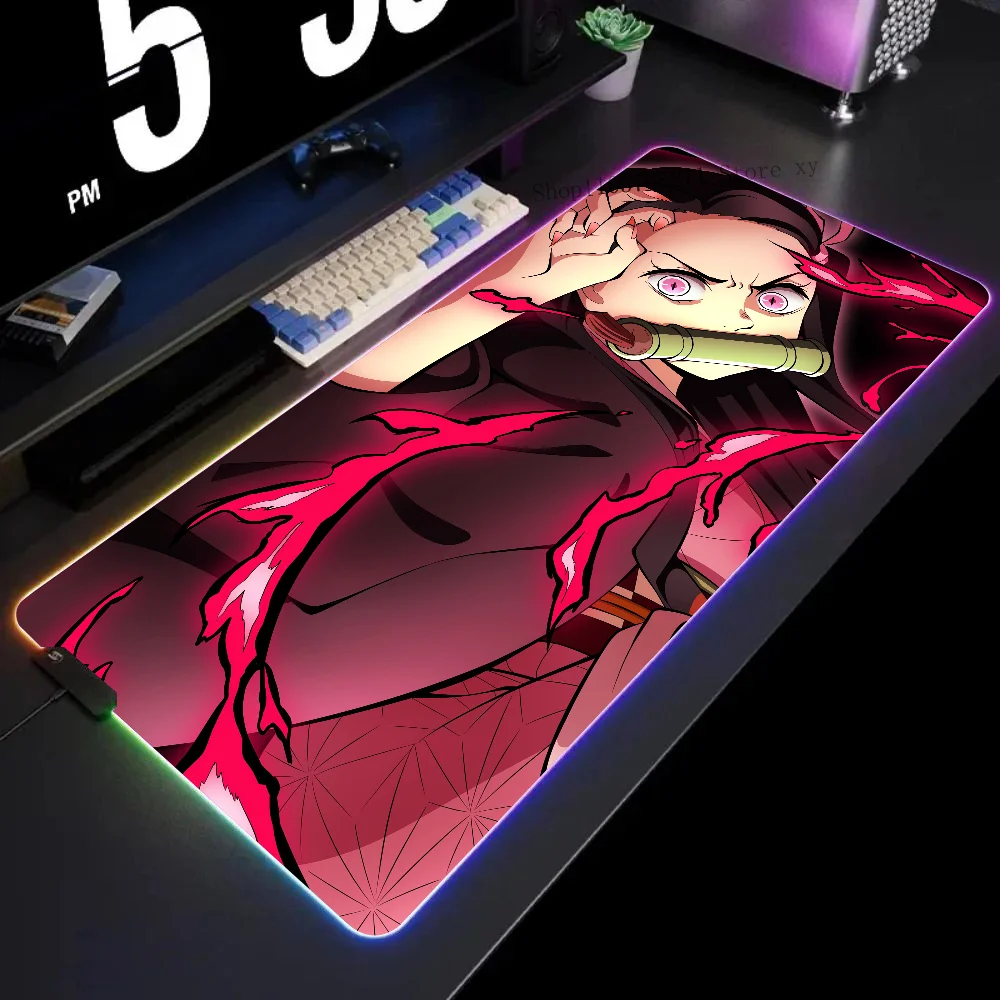 

Anime Demon Slayer Kamado Nezuko Mousepad XXL RGB Gaming Mouse Pads HD Black Gamer Accessories Large LED