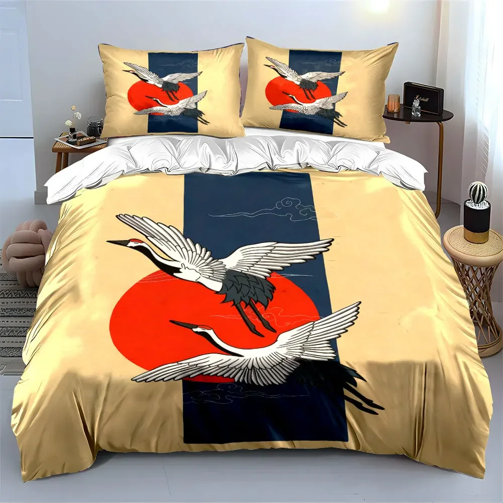 

"Red Crowned Crane Art Decor Set" Soft Comfortable Duvet Cover Bedding Set Included 1*Duvet Cover & 2*Pillowcases, gift