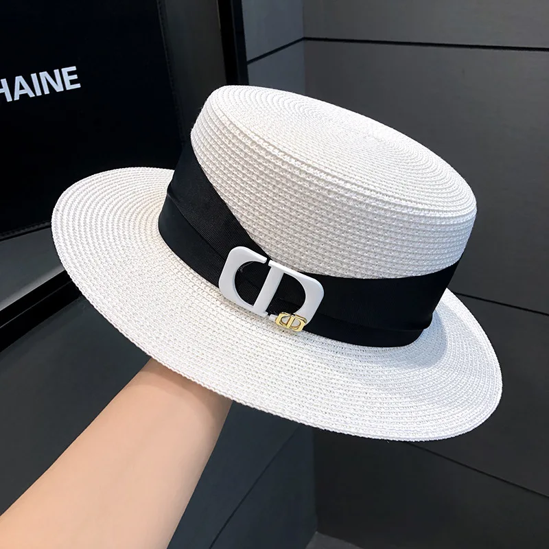 Summer Hats for Women\'s Fashionable and Casual Flat Top Straw Hat Outing Panama Beach Hat Chapeu Panama Feminino