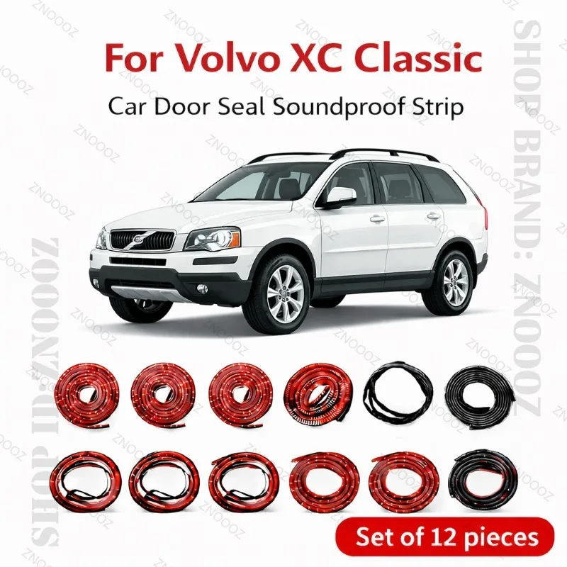 For Volvo Xc Classic Car Door Seal Strip Rubber Double Layer Soundproof Dustproof Waterproof Door Weatherstrip 12PCS Set
