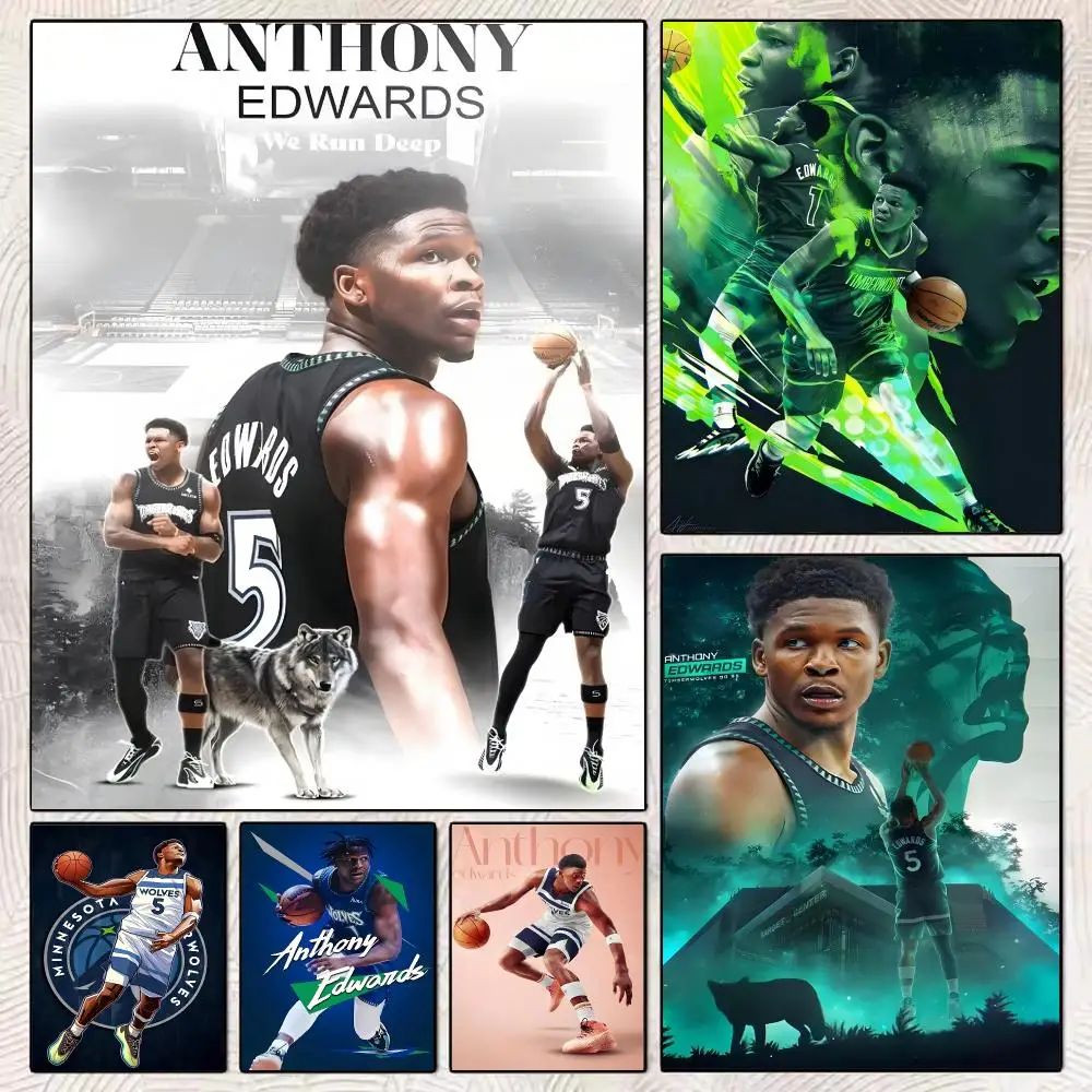Basketball A-Anthony E-Edwards Painting Calligraphy Stylish Wall Art Poster, Bedroom Living Room Home Decor Gift