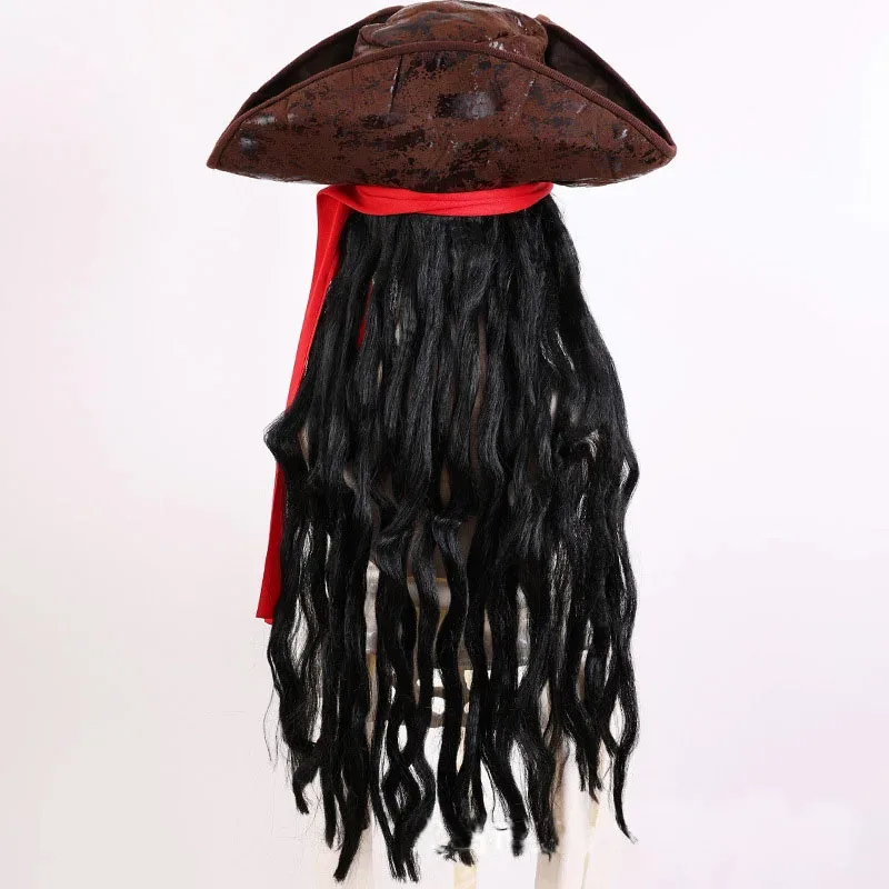 Peluca con trenzas de capitán pirata Jack para adultos, sombrero, gorra de pirata de Halloween para hombres, accesorios de disfraz de actuación Cosplay