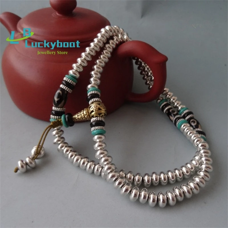 Collectibles White Copper Tibetan Rosary Beads Turquoise Dzi Beads Agate Copper Bracelet Necklace