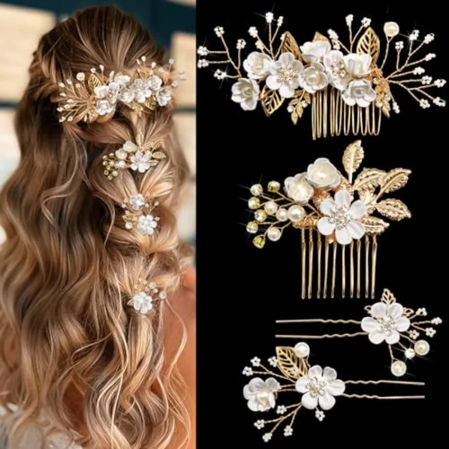 Elegant Gold Leaf Rhinestone Bridal Hair Accessories