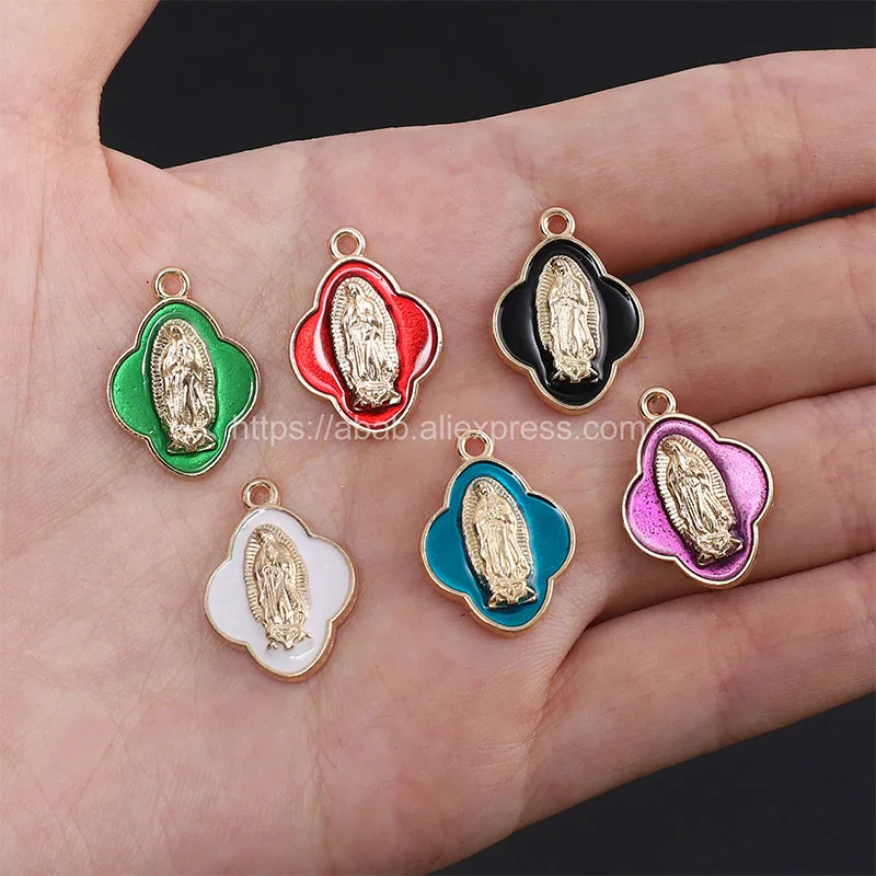 10 Pieces / Catholic Gold Plated Our Lady of Guadalupe Connector Trend Jesus Cross Pendant Medal, Connector for Jewelry Making