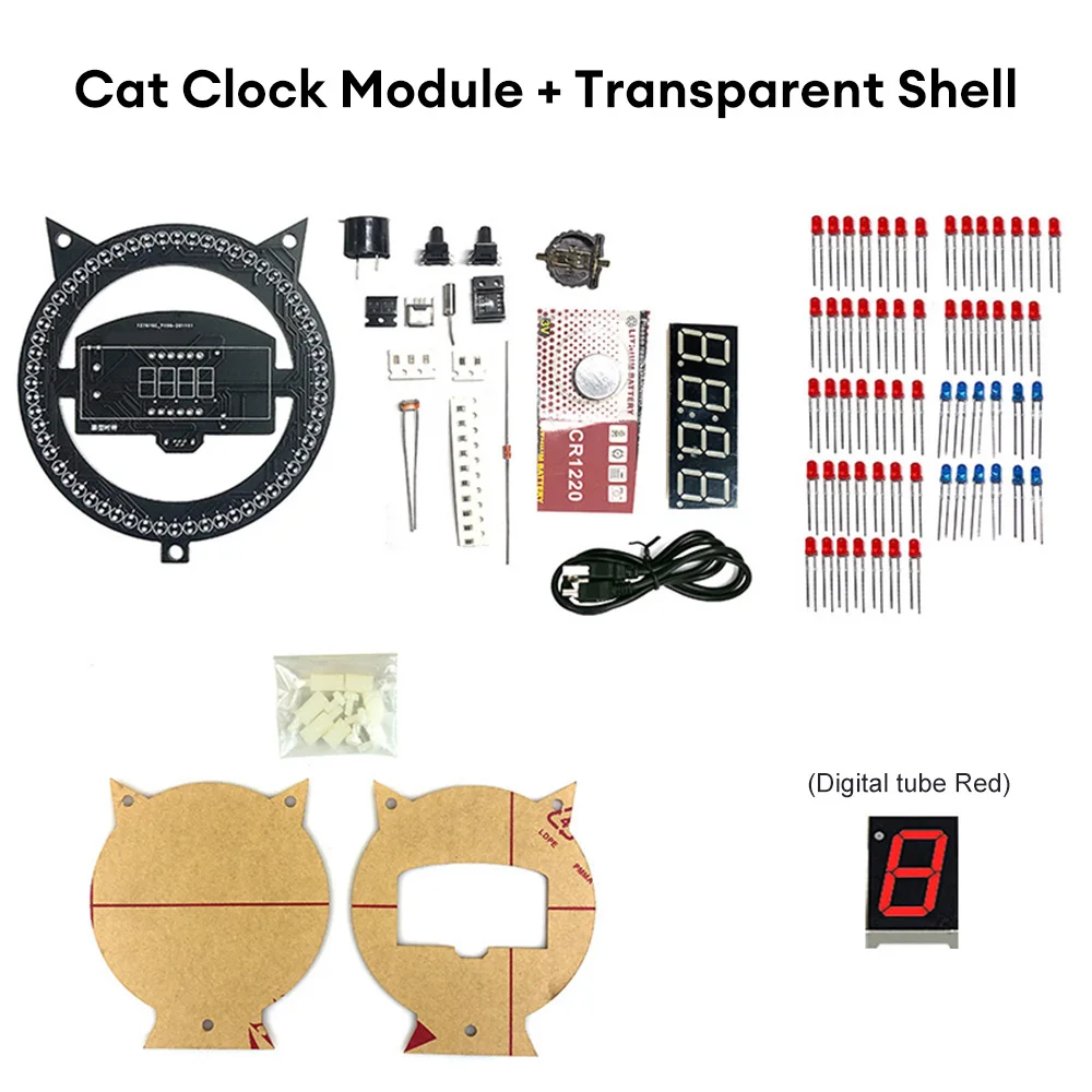 LED fun alarm clock DIY electronic welding kit multifunctional kitten clock creative light control temperature assembly welding