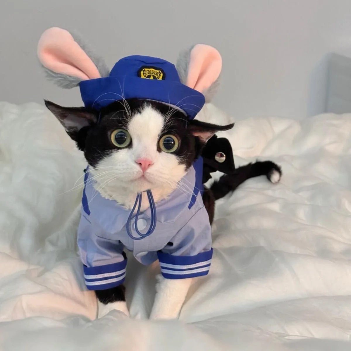 Dog Bunny Police Officer Costume Hat Sets Halloween Funny Cat Cosplay Pet Clothes Kawaii Rabbit Role Play Dogs Cat Supplies