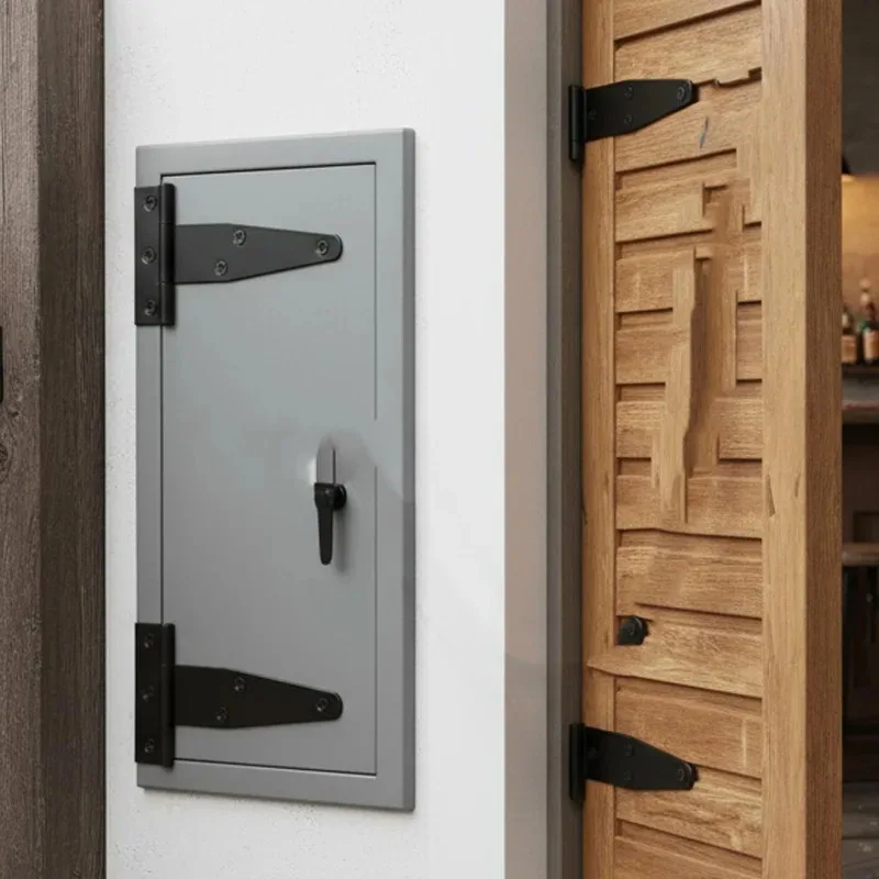 5/1Set Cerniere in ferro a forma di T Cerniere per cancelli per porte nere resistenti Cerniera per cinghia per stanza del fienile con viti Staffa per scheda hardware