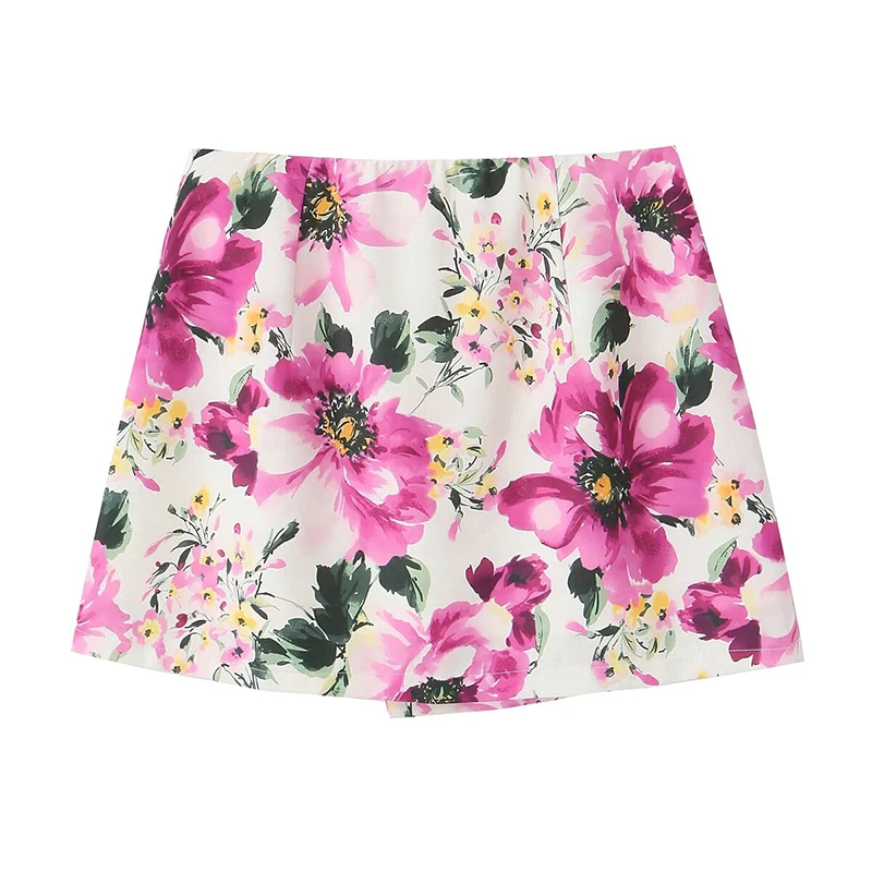 YENKYE Women Irregular Floral Print Mini Skirt Vintage High Waist Side Zipper Female Holiday Summer Skirts Boho Jupe Beach saia