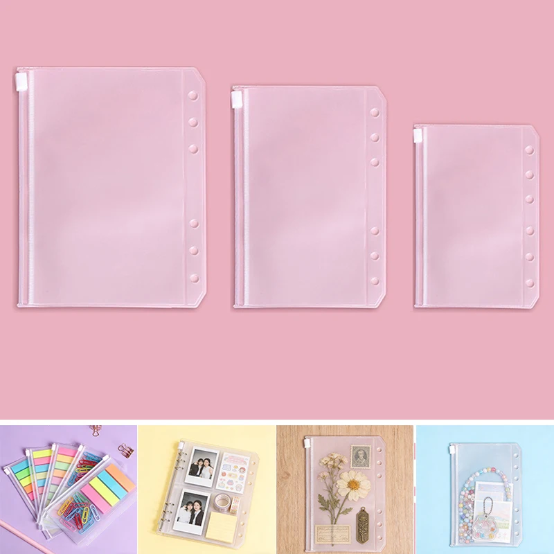 

Minimalist Transparent Loose Leaf Zipper Bag Binder Pouch Multi-Purpose Storage Wallet for Receipts Stickers Daily Essentials
