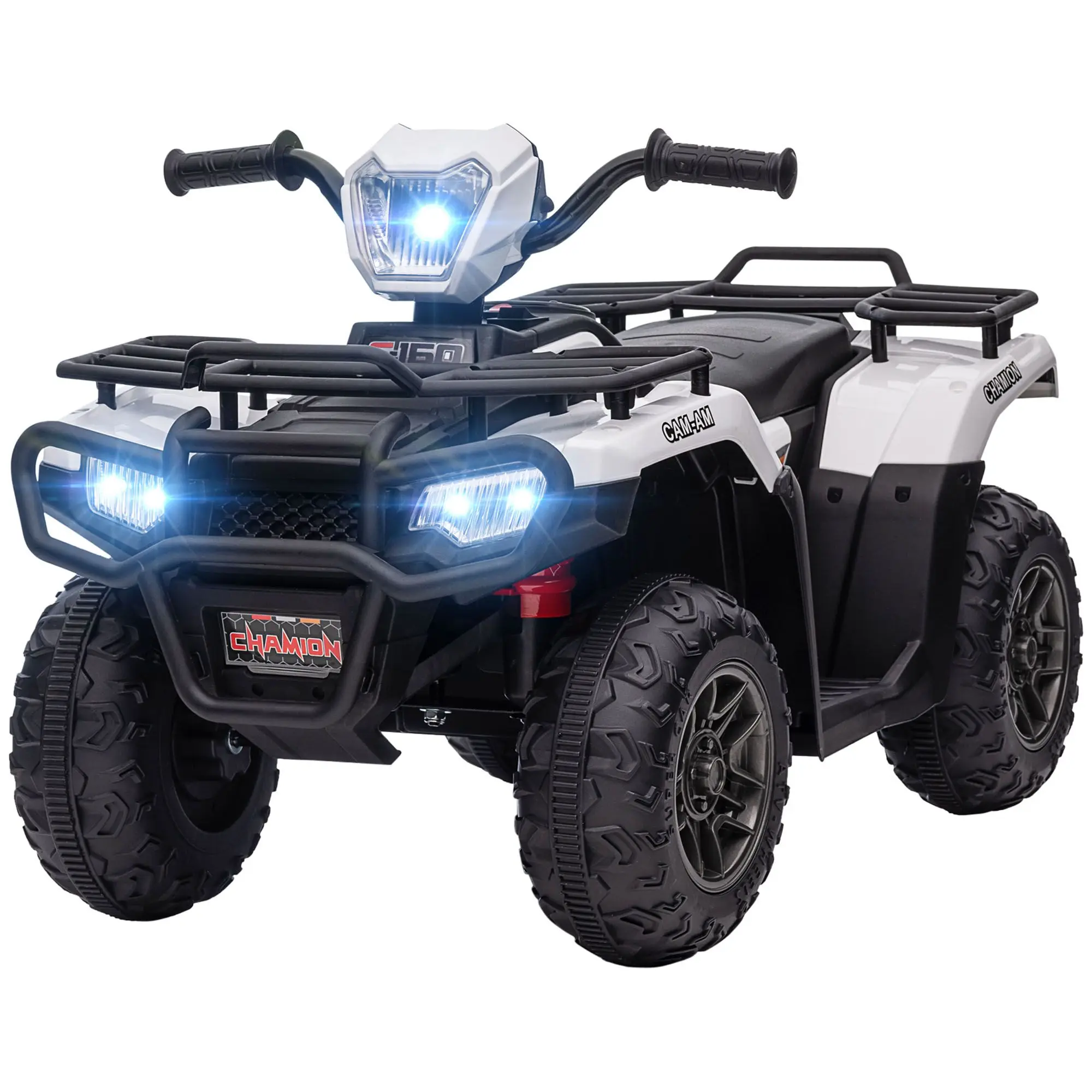 Kids Electric 4 Wheeler with Headlight, Music, MP3 Treaded Tires Aosom 12V Ride on ATV for Kids Battery Powered Kids Quad White