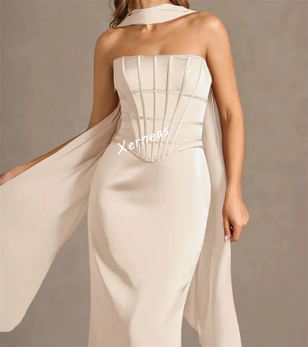 Customized Charmeuse Strapless Lace-up Mermaid Long Dresses Bespoke Occasion Woman Elegant Party Wedding High Quality 3