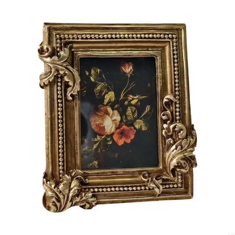   Elegant Gold Resins Photo Frame With Traditional Raised Design for Table and Wall Mounting