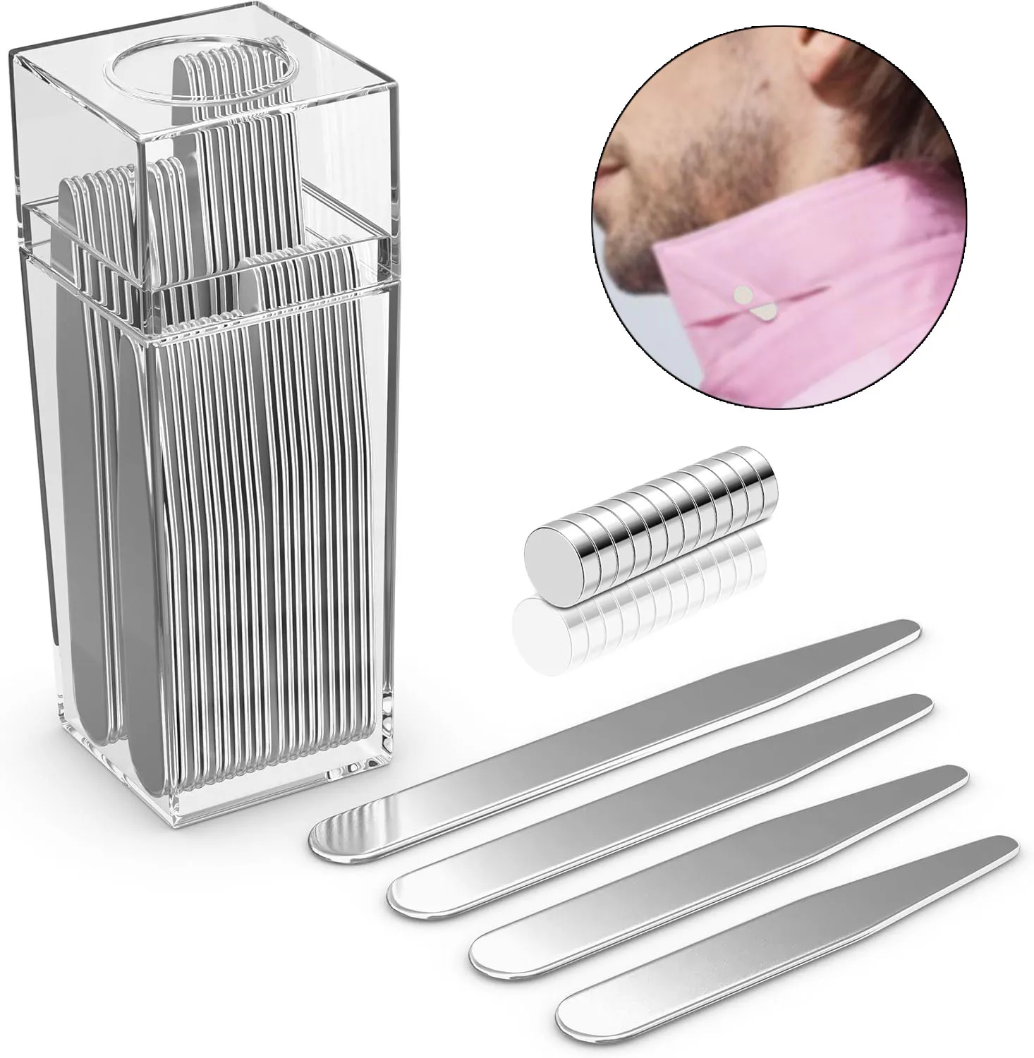 [4 paia] Rinforzi per collare in acciaio inossidabile con 8 magneti, collare magnetico Rinforzi per collare di camicia in metallo per uomo