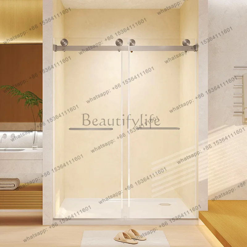 

Foreign trade one-line shower room bathroom golden stainless steel double sliding door bathroom glass partition