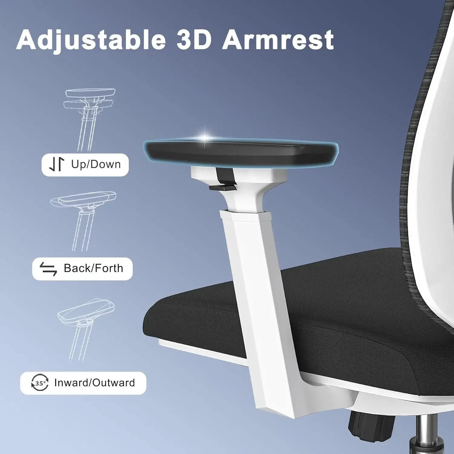 Bürostuhl, Computertischstuhl mit 3D-Armlehnen, verstellbarem Lendenkissen und verstellbarer Kopfstütze