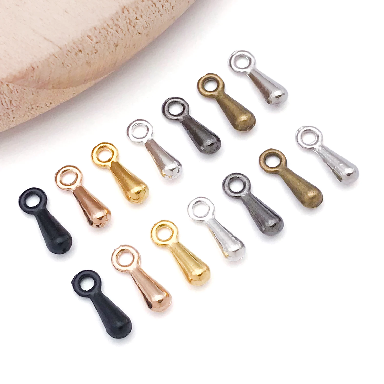 100pcs Water Droplets Cord Charms End Beads Connector Chain Extension Tail Pendants Bracelet Necklace Jewelry Making Accessories image 3