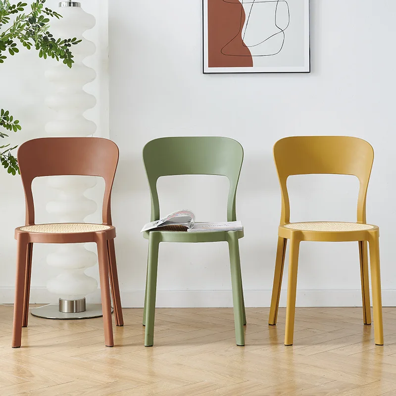 AOLIVIYA Nordic Plastic Restaurant Dining Chair Bar Coffee Shop Hotel Backrest Chair Stackable Rattan Cafe Homestay Stool