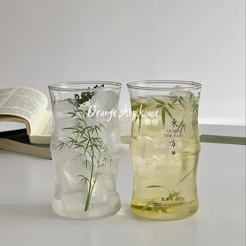 

Bamboo Design Glass Cup Thickened Eco Friendly Drinking Cups For Home Tea Milk Cold Beverage Juice Cups Dishwasher Safe