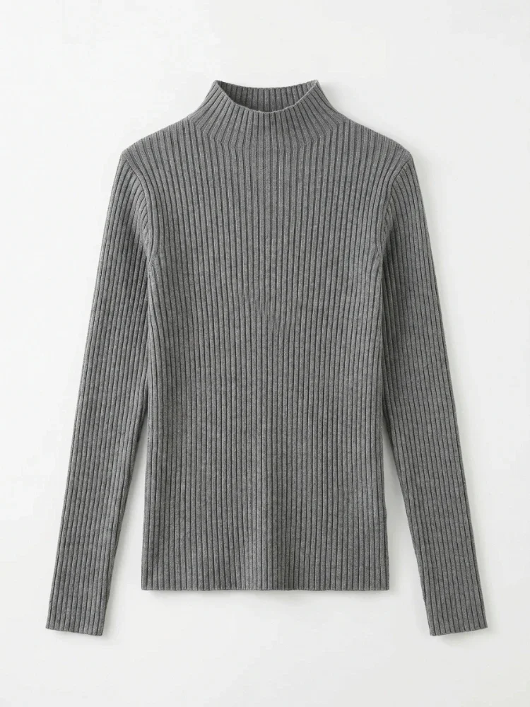 Korean Fashion Simple Chic Clothes Elegant Solid Basic Knitted Tops Turtlneck Women Sweater Long Sleeve Casual Slim Pullover