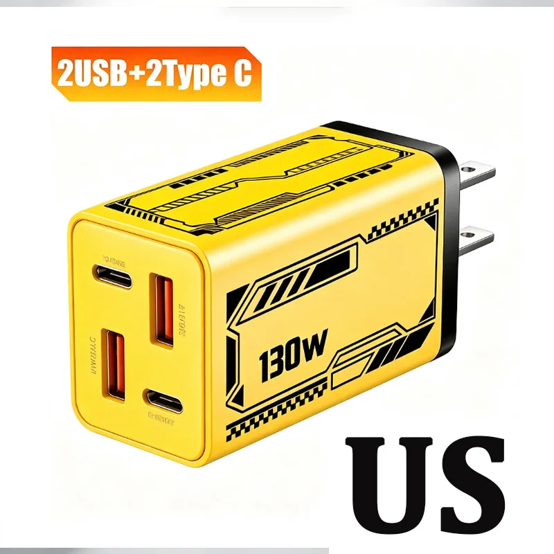 130W Type C PD Universal Charger 4-in-1 Charging Phone Power Adapter EU/US/UK Plug Charge Wall Charger For iPhone Samsung Xiaomi