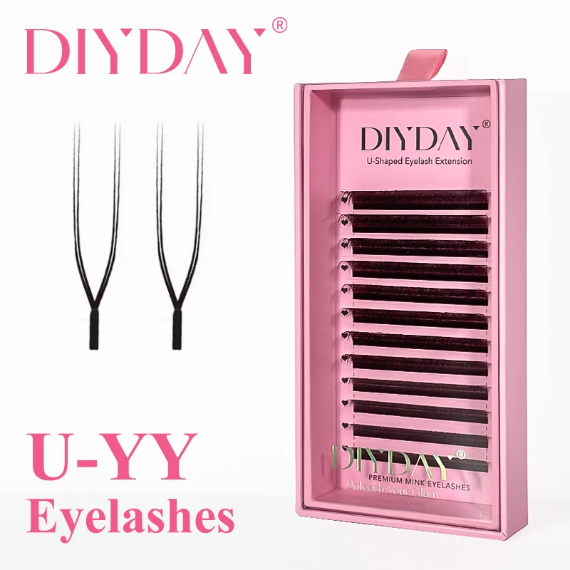 DIYDAY Ciglia Finte a U YY Premium in PBT a Doppio Strato, Ultra Morbide e Leggere come Piume, Ciglia Finte in Visone Sintetico UY
