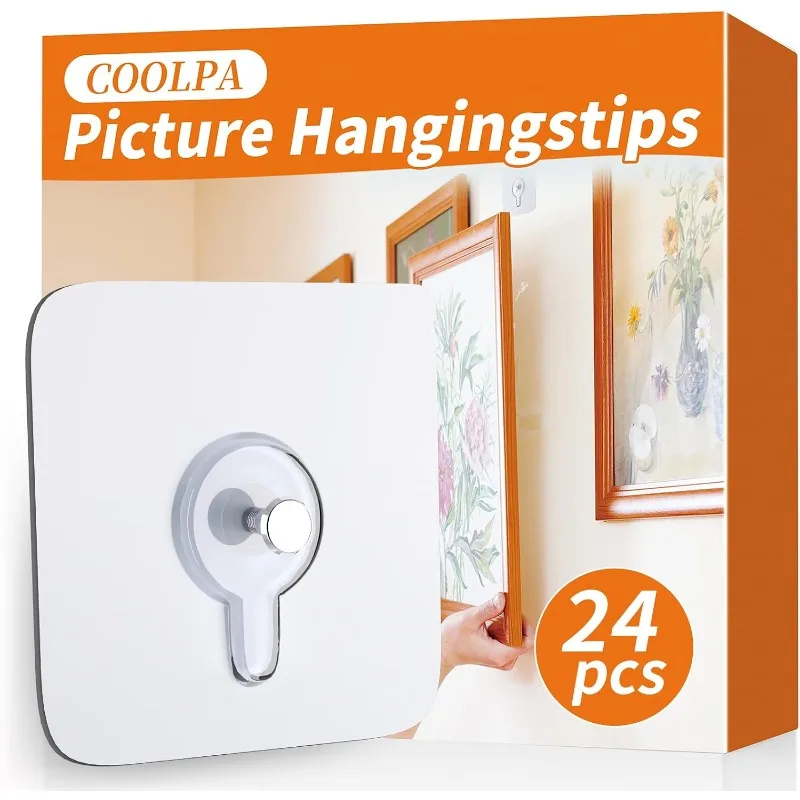 24PCS Adhesive Wall Hooks, No Nail Picture Hangers, Suitable for Kitchen, Bathroom, Home & Office Indoor Use (8mm)