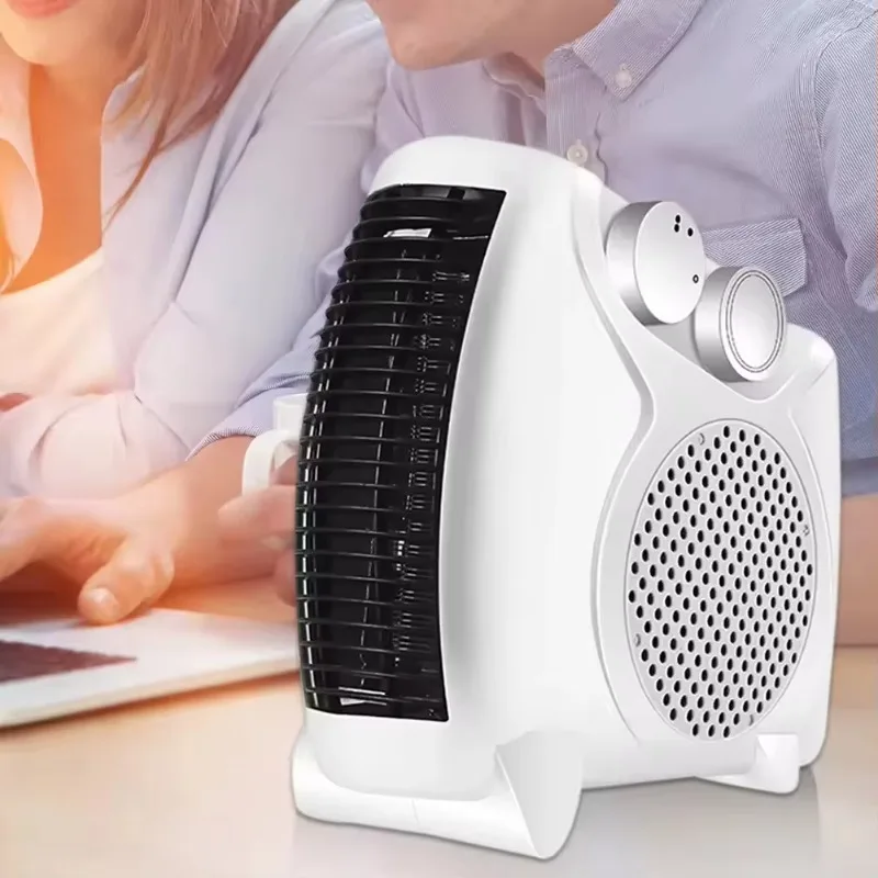 Portable electric hot fan heater with 2 heat settings and overheating protection for small domestic rooms