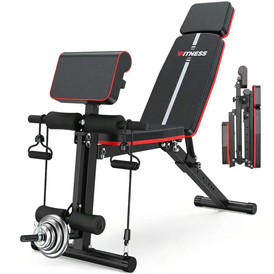 7 Positions Adjustable Weight Bench, With Extended Headrest And Leg Extension, Foldable Workout Weight Bench Press For Full Body