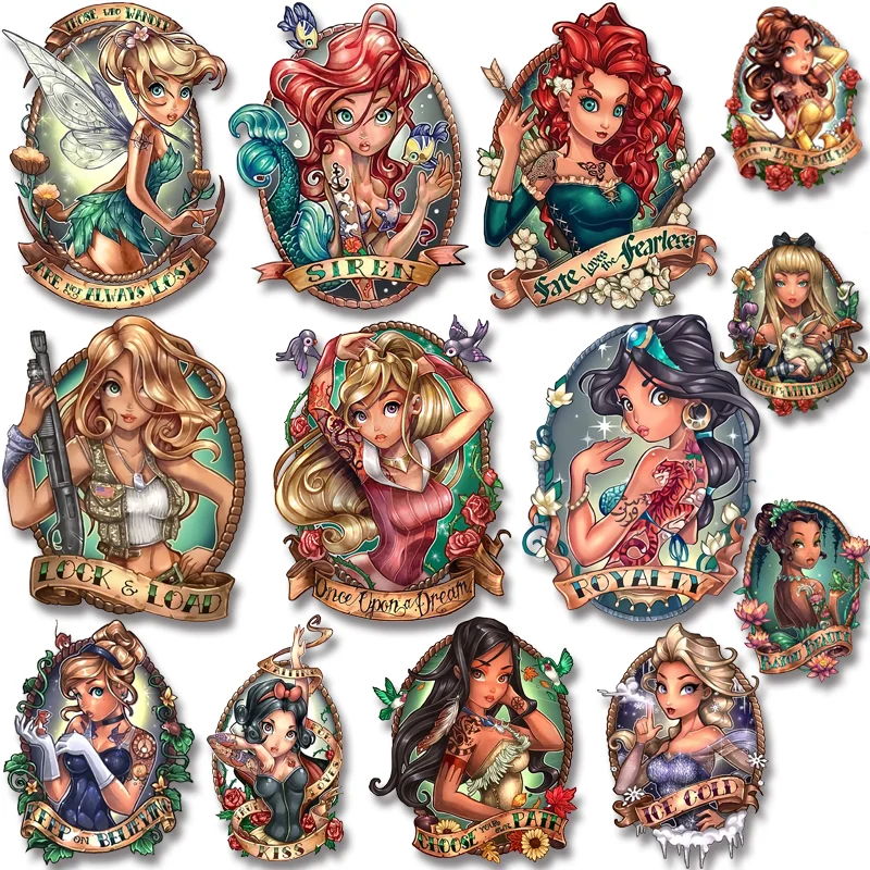 

Princess Little Mermaid Jasmine Frozen Moana Gorgeous Profile Images Thermal Transfer Patches Printed Vinyl Stickers