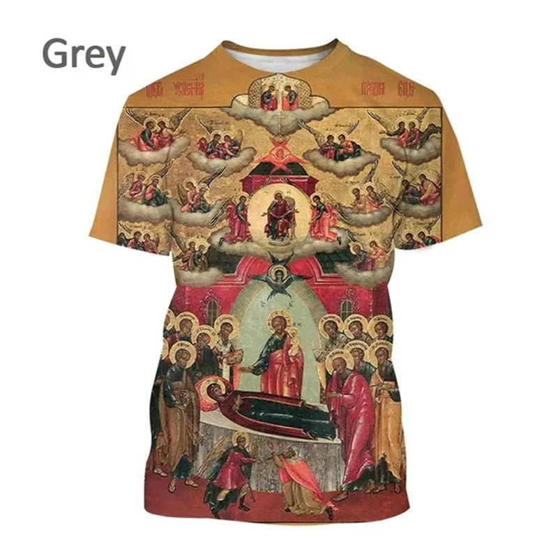 Newest About Jesus Love Everyone Christian 3D Graphic T Shirts Virgin Mary God Bless You Casual Short-sleeved Unisex T-shirt Top