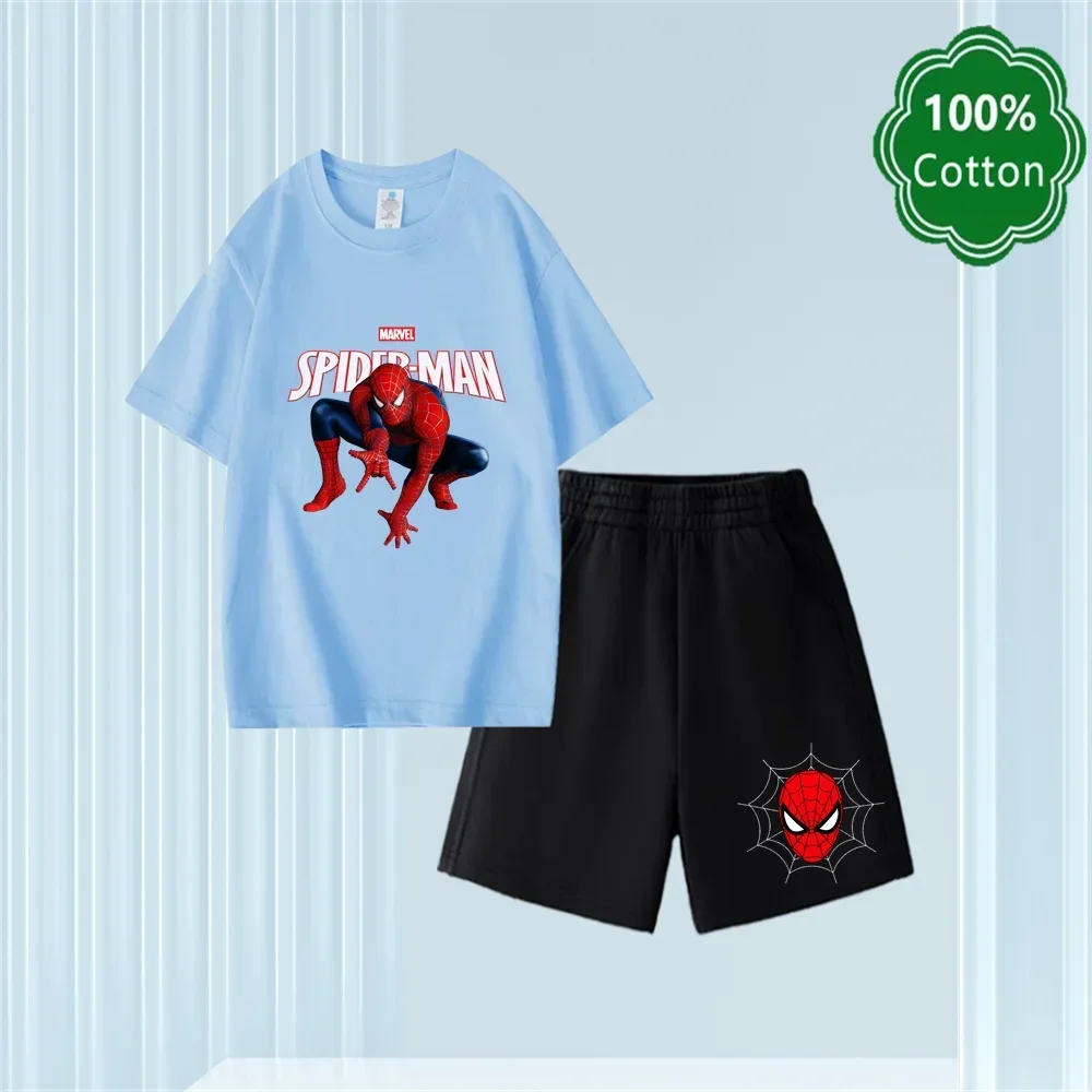 

(Miniso) Marvel Avengers: Endgame Movie Children's Cotton T-shirt Shorts Set Spider Man Summer Youth Cotton Top Shorts