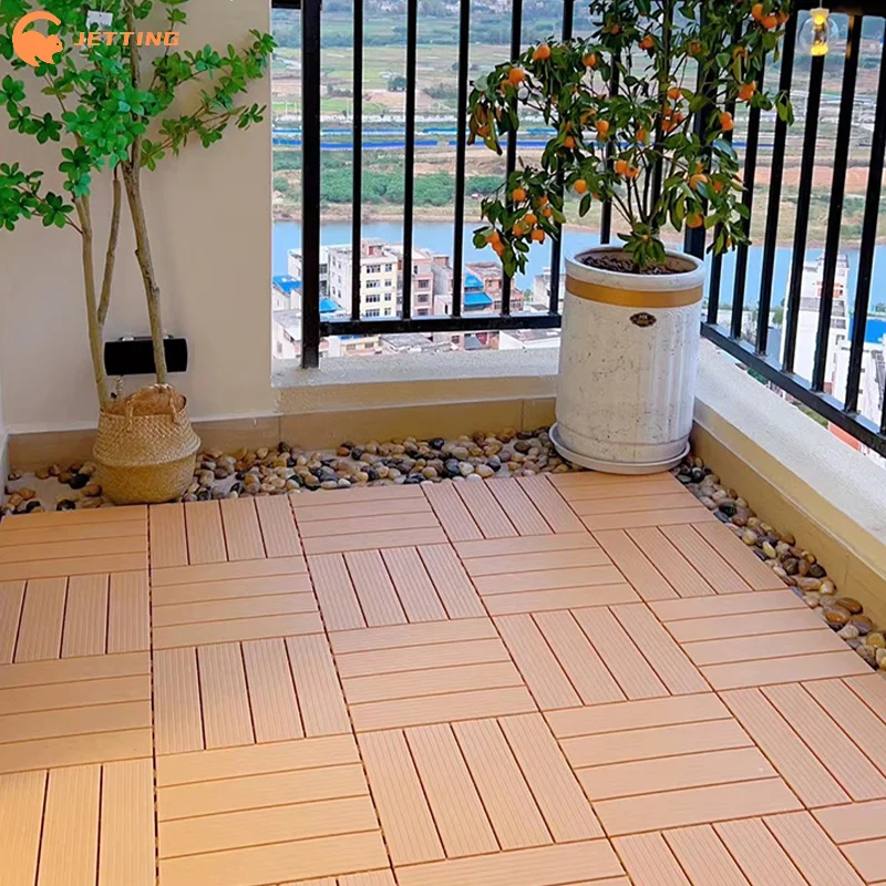 (Nouveau) 1 pièce de revêtement de sol en bois-plastique, kit de revêtement de sol pour balcon extérieur imperméable, durable et facile à nettoyer